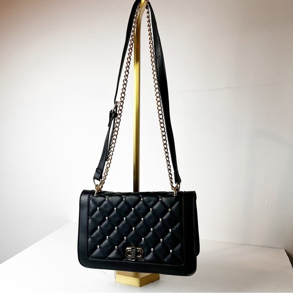 Badgley Mischka Black Flap Studded Gold Bag - Picture 2 of 11